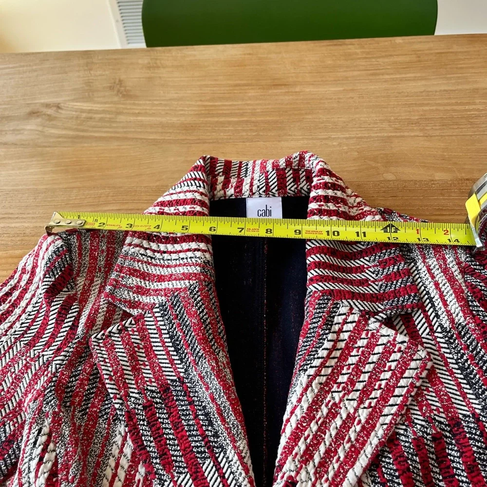 CAbi Red Patterned Tweed Jacket - Women's Button Front Blazer, Size S - Picture 7 of 8